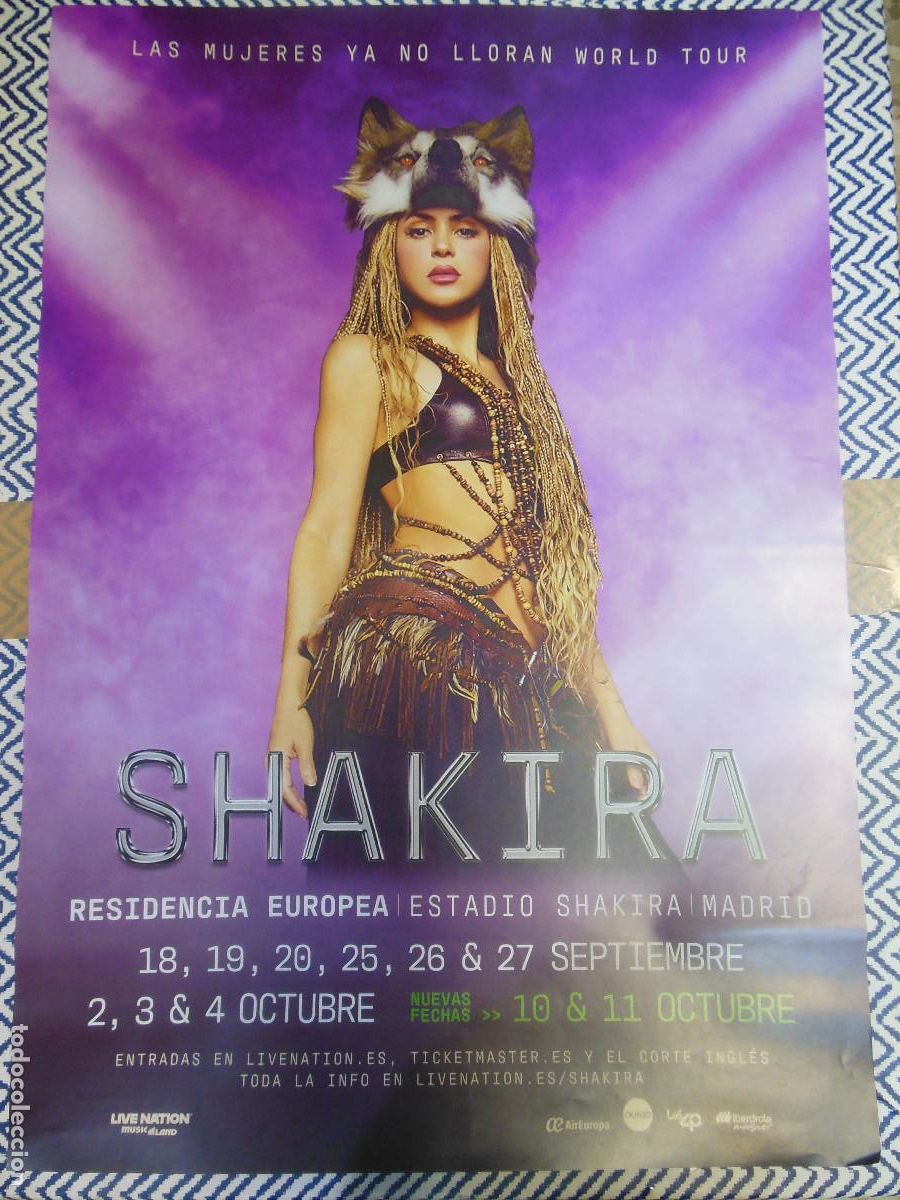 Coleccionismo de carteles: CARTEL DE SHAKIRA LAS MUJERES YA NO LLORAN WORLD TOUR MADRID ESTADIO 2026 POSTER