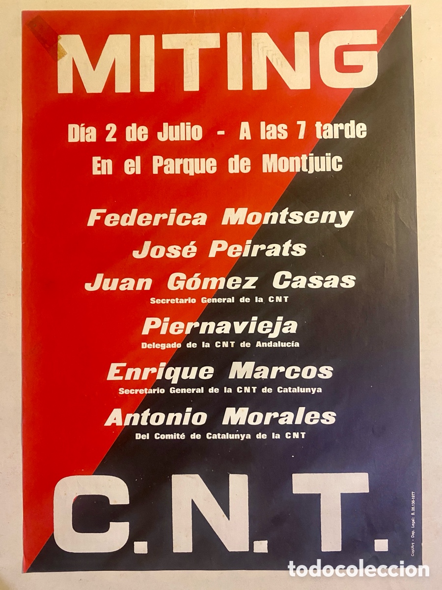Coleccionismo de carteles: Cartell miting CNT 1977 - Foto 1