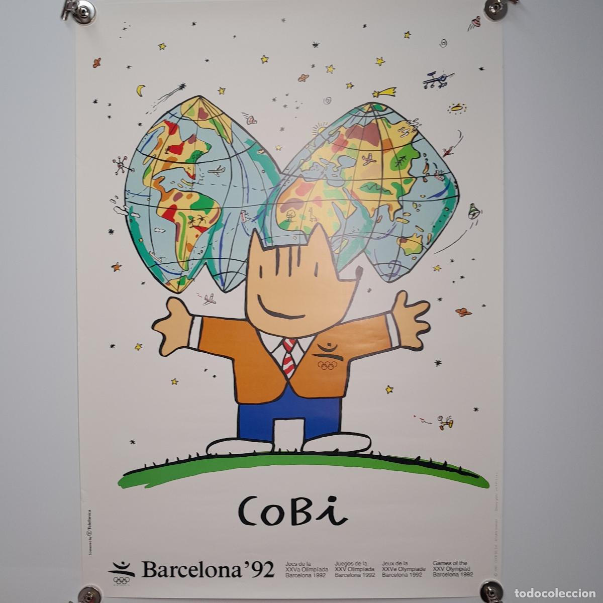 Coleccionismo de carteles: CARTEL OFICIAL DE LOS JUEGOS OL&Iacute;MPICOS DE BARCELONA. COBI CON MAPAMUNDI. 1992.