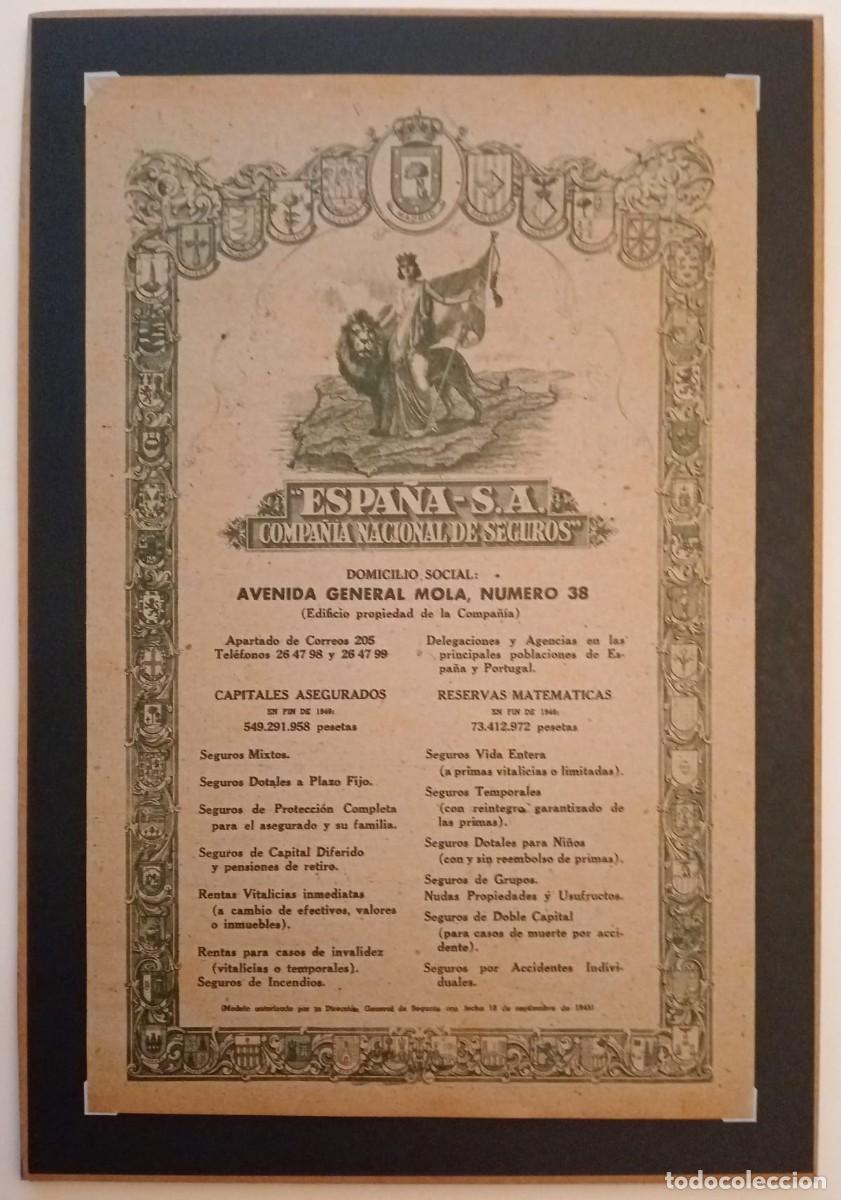 Coleccionismo de carteles: ESPA&Ntilde;A - S. A. - COMPA&Ntilde;IA NACIONAL DE SEGUROS - PUBLICIDAD ORIGINAL 1947 / 35 x 22,5 Cm.