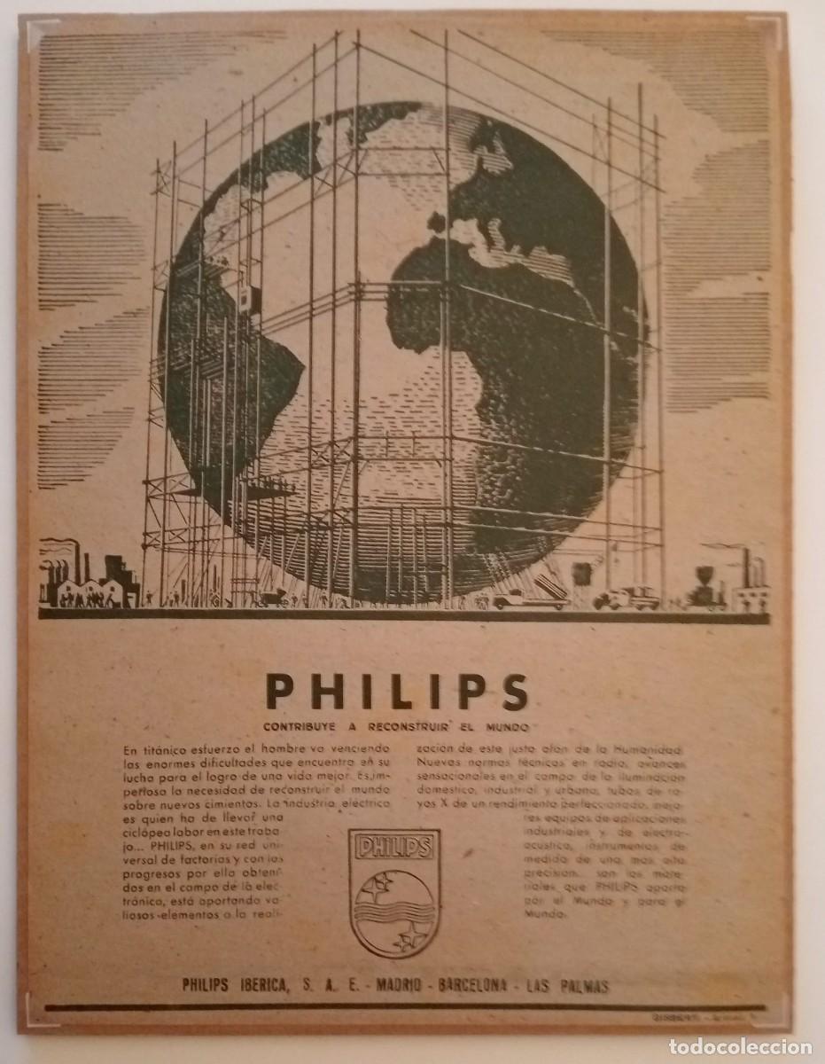 Coleccionismo de carteles: PHILIPS - PUBLICIDAD ORIGINAL 33,5 x 25 Cm. - PRIMER PLANO ENERO 1948