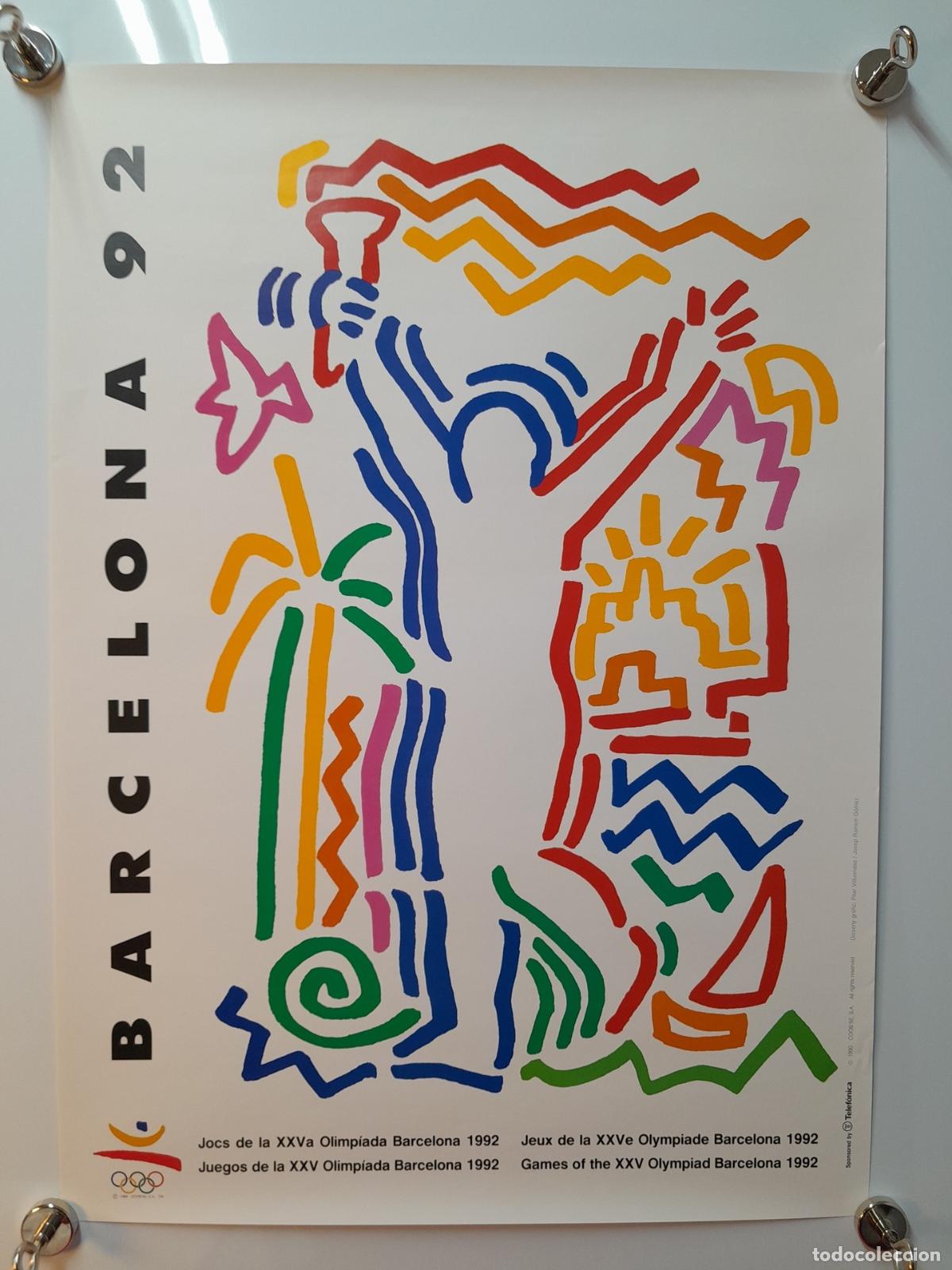 Sammeln von Plakaten: CARTEL OFICIAL DE LOS JUEGOS OL&Iacute;MPICOS DE BARCELONA &rsquo;92.FIGURA OL&Iacute;MPICA CON ANTORCHA.1990