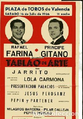 Coleccionismo de carteles: 12442 10357 CARTEL MUSICAL PLAZA TOROS DE VALENCIA JULIO 1966, RAFAEL FARINA PRINCIPE GITANO LOLA CA