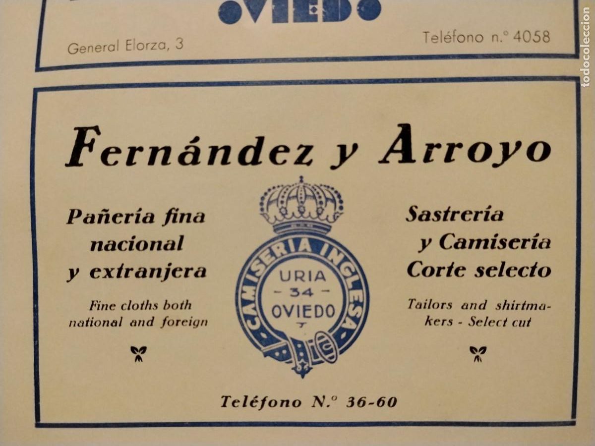 Coleccionismo de carteles: CAMISERIA INGLESA PA&Ntilde;ERIA FINA SASTRERIA CAMISERIA FERNANDEZ Y ARROYO OVIEDO HOJA A&Ntilde;O 1931-1932