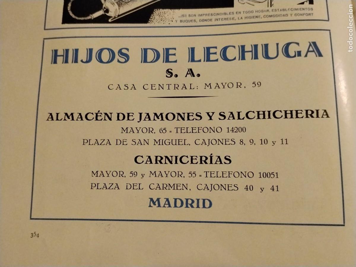 Coleccionismo de carteles: ALMACEN DE JAMONES Y SALCHICHERIA CARNICERIAS HIJOS DE LECHUGA MADRID HOJA REVISTA A&Ntilde;O 1931-1932