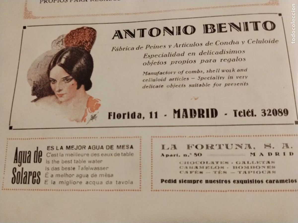 Coleccionismo de carteles: FABRICA PEINES Y ARTICULOS DE CONCHA ANTONIO BENITO MADRID HOJA REVISTA A&Ntilde;O 1931-1932