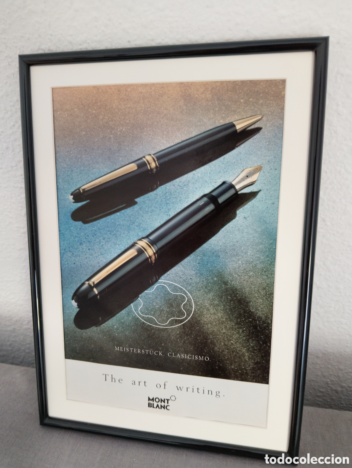 Coleccionismo de carteles: Montblanc pluma y bol&iacute;grafo anuncio original vintage a&ntilde;os 80 enmarcado