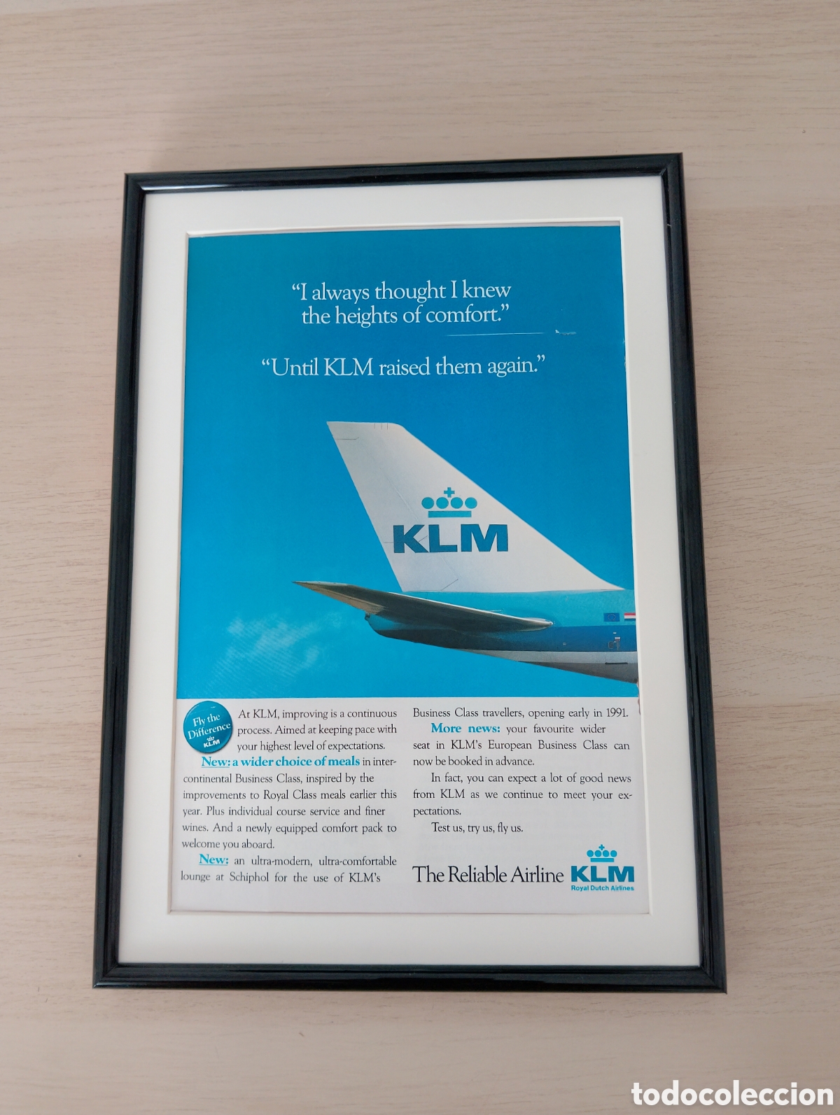 Coleccionismo de carteles: KLM aerol&iacute;nea anuncio original vintage a&ntilde;os 90 enmarcado