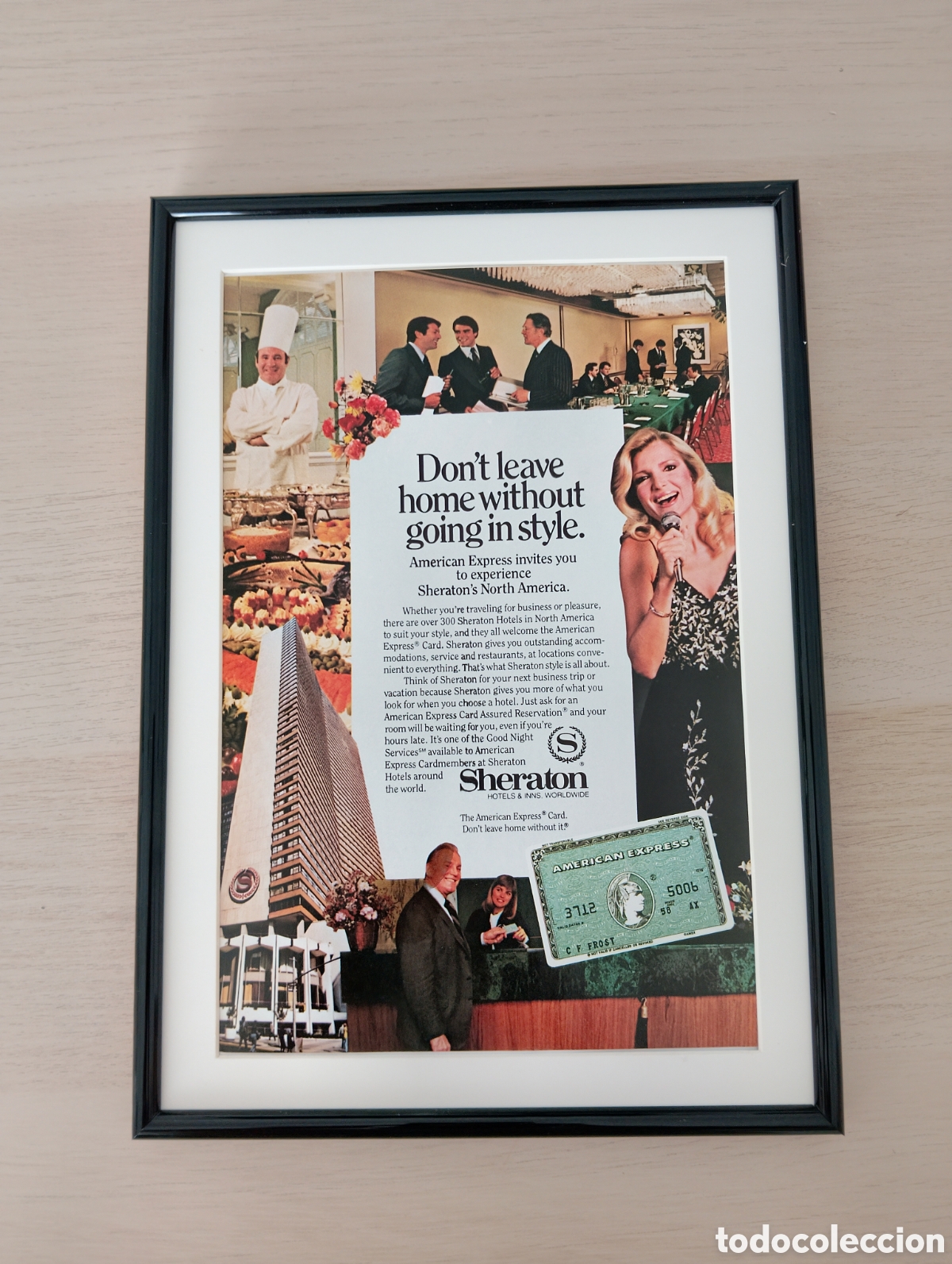 Coleccionismo de carteles: Sheraton American express anuncio original vintage a&ntilde;os 80 enmarcado