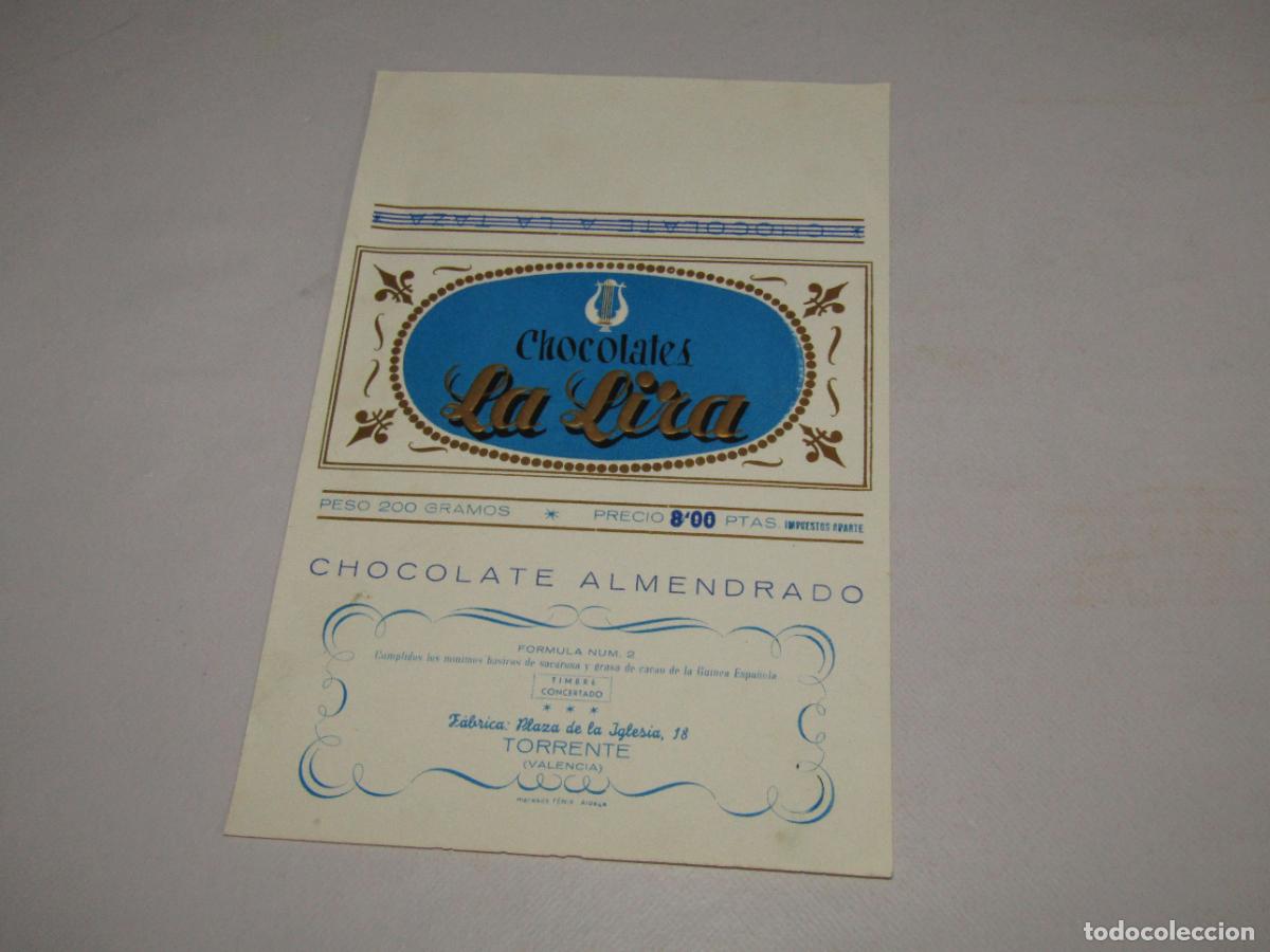 Coleccionismo de carteles: Envoltorio Chocolates LA LIRA de Torrente Chocolate Almendrado con Cacao de Guinea Espa&ntilde;ola 1960s.
