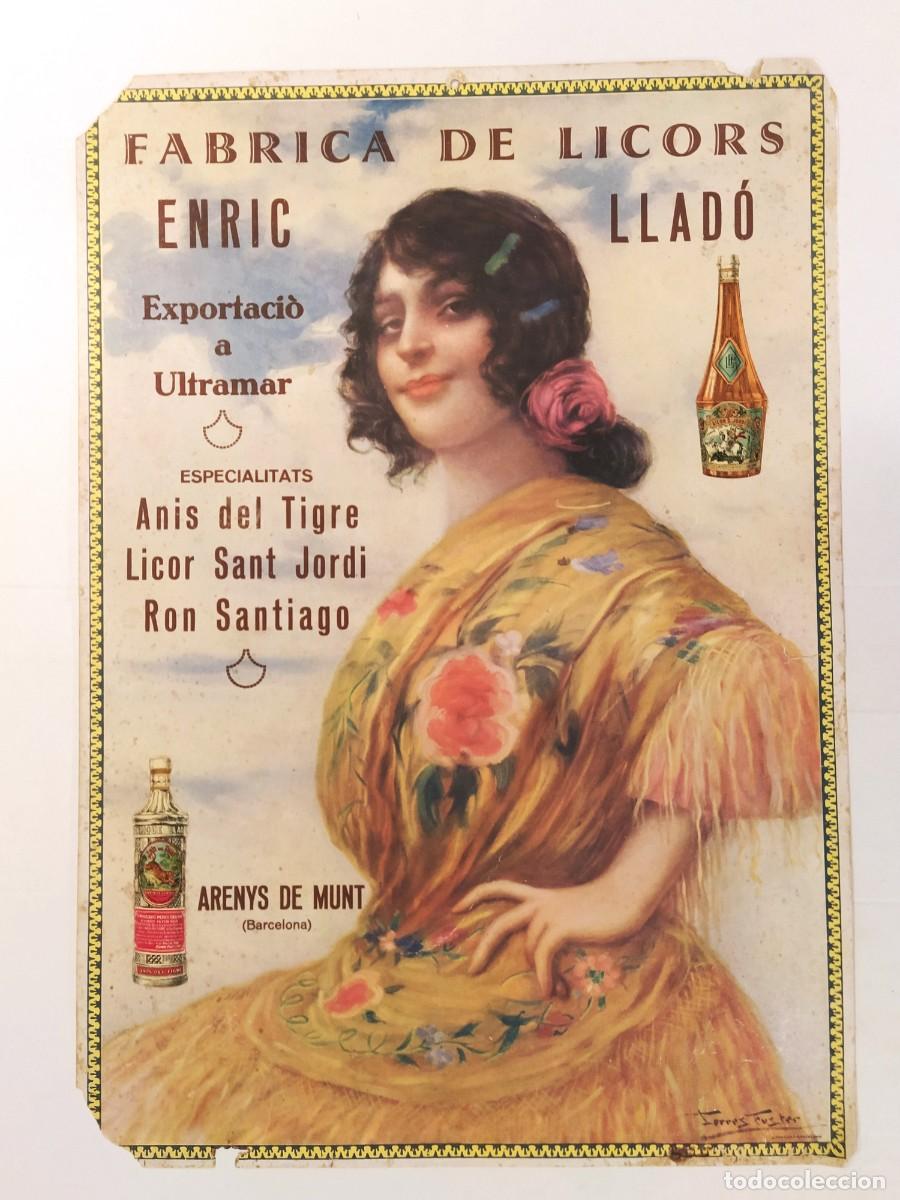 Coleccionismo de carteles: FABRICA DE LICORS ENRIC LLADO - ARENYS DE MUNT - LICOR SANT JORDI ANIS DEL TIGRE ETC- CARTEL ANTIGUO