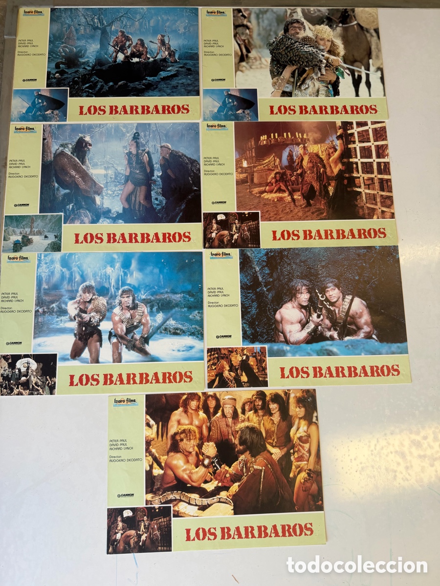 Coleccionismo de carteles: 7 Fotocromos Los B&aacute;rbaros (1987) Cannon