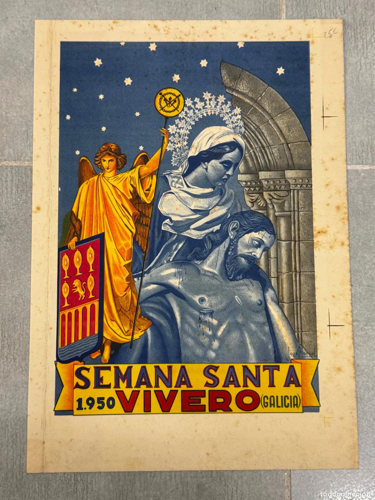 Coleccionismo de carteles: VIVERO (GALICIA) SEMANA SANTA A&Ntilde;O 1950 - CARTEL ANTIGUO - VER FOTOS