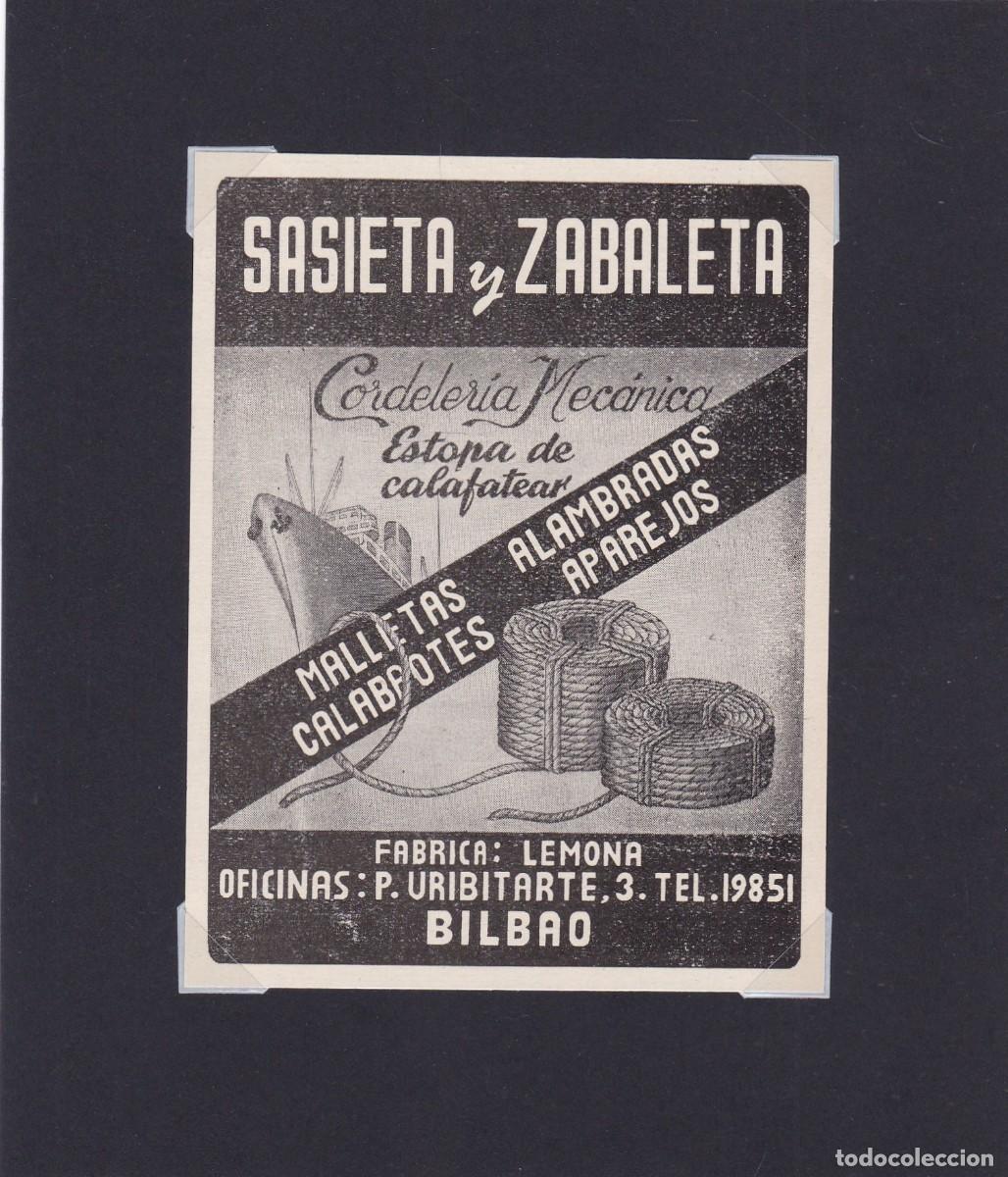 Coleccionismo de carteles: SASIETA Y ZABALETA - BILBAO - LEMONA - PUBLICIDAD ORIGINAL / ANUARIO TEXTIL 1950 - 10,5 x 7,5 Cm.