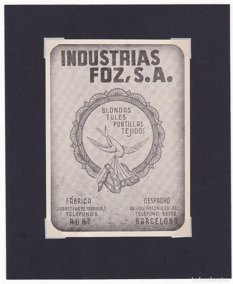 Coleccionismo de carteles: INDUSTRIAS FOZ, S. A. - BARCELONA/RUB&Iacute; - PUBLICIDAD ORIGINAL / ANUARIO TEXTIL 1950 - 10,5 x 7,5 Cm.