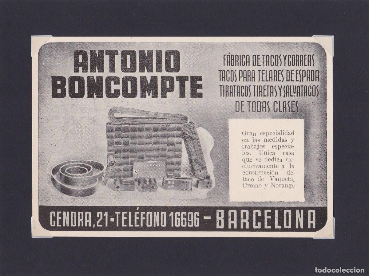 Coleccionismo de carteles: ANTONIO BONCOMPTE - BARCELONA - F&Aacute;BRICA TACOS Y CORREAS - PUBLICIDAD ORIGINAL / ANUARIO TEXTIL 1950