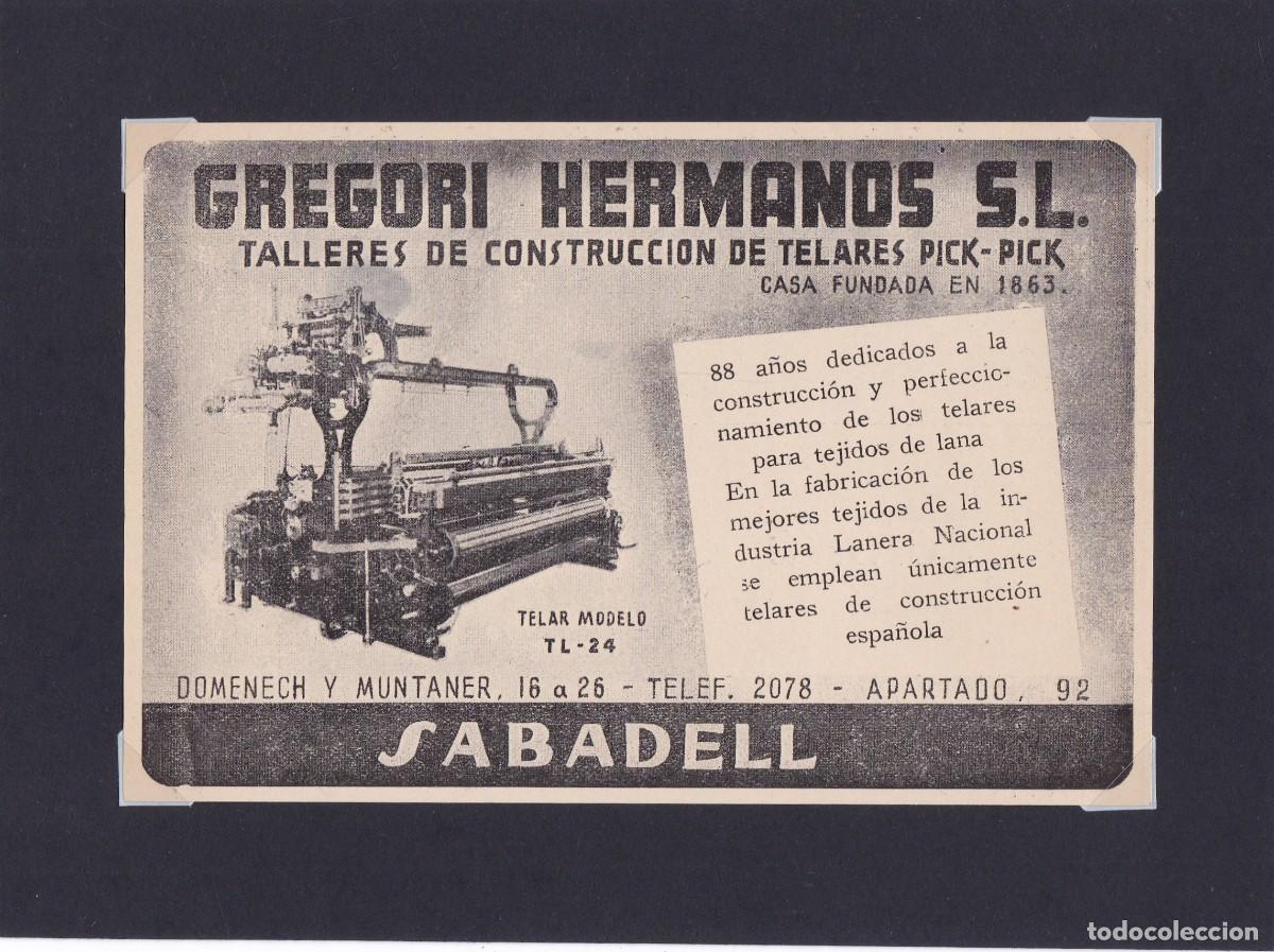 Coleccionismo de carteles: GREGORI HERMANOS - SABADELL - CONSTRUCCION TELARES - PUBLICIDAD ORIGINAL / ANUARIO TEXTIL 1950
