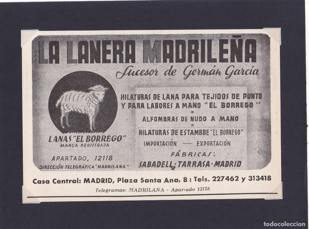 Coleccionismo de carteles: LA LANERA MADRILE&Ntilde;A - LANAS &rdquo;EL BORREGO&rdquo; - PUBLICIDAD ORIGINAL 1950 / ANUARIO TEXTIL