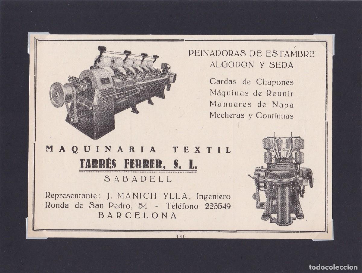 Coleccionismo de carteles: TARR&Eacute;S FERRER - SABADELL - MAQUINARIA TEXTIL - PUBLICIDAD ORIGINAL 1950 / ANUARIO TEXTIL