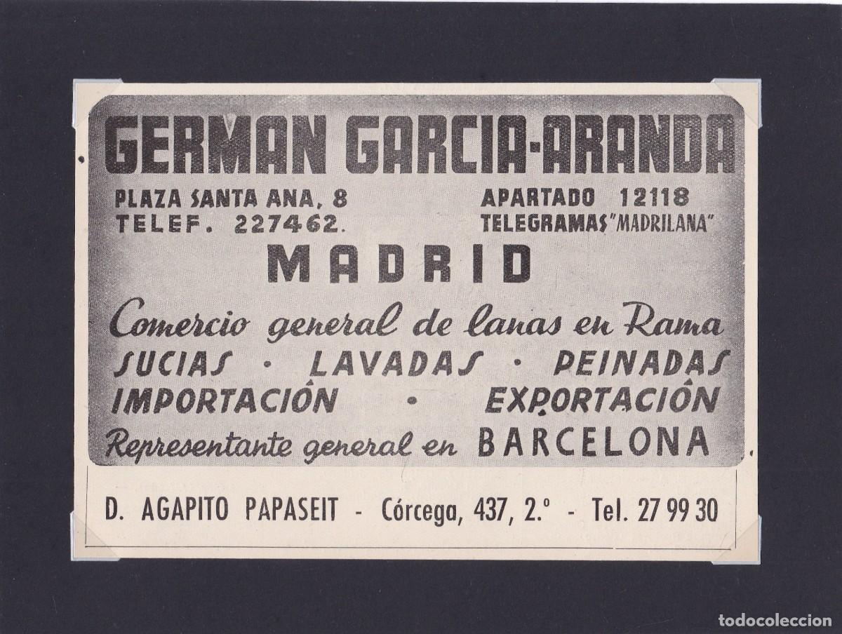 Coleccionismo de carteles: GERMAN GARC&Iacute;A-ARANDA - MADRID - LANAS EN RAMA - PUBLICIDAD ORIGINAL 1950 / ANUARIO TEXTIL