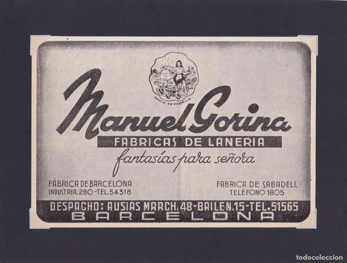 Coleccionismo de carteles: MANUEL GORINA - BARCELONA - F&Aacute;BRICAS DE LANER&Iacute;A - PUBLICIDAD ORIGINAL 1950 / ANUARIO TEXTIL