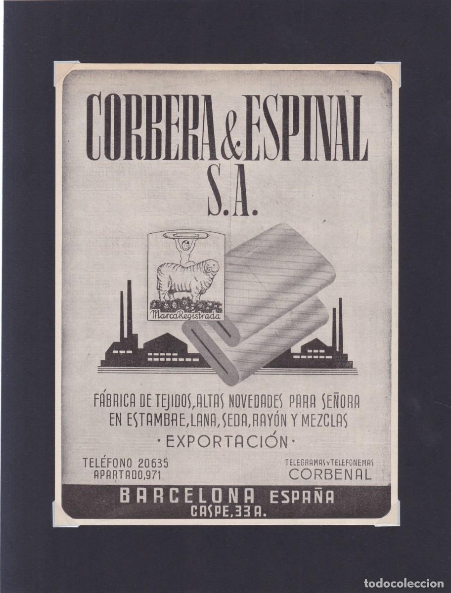 Coleccionismo de carteles: CORBERA & ESPINAL - BARCELONA - F&Aacute;BRICAS DE TEJIDOS - PUBLICIDAD ORIGINAL 1950 / ANUARIO TEXTIL