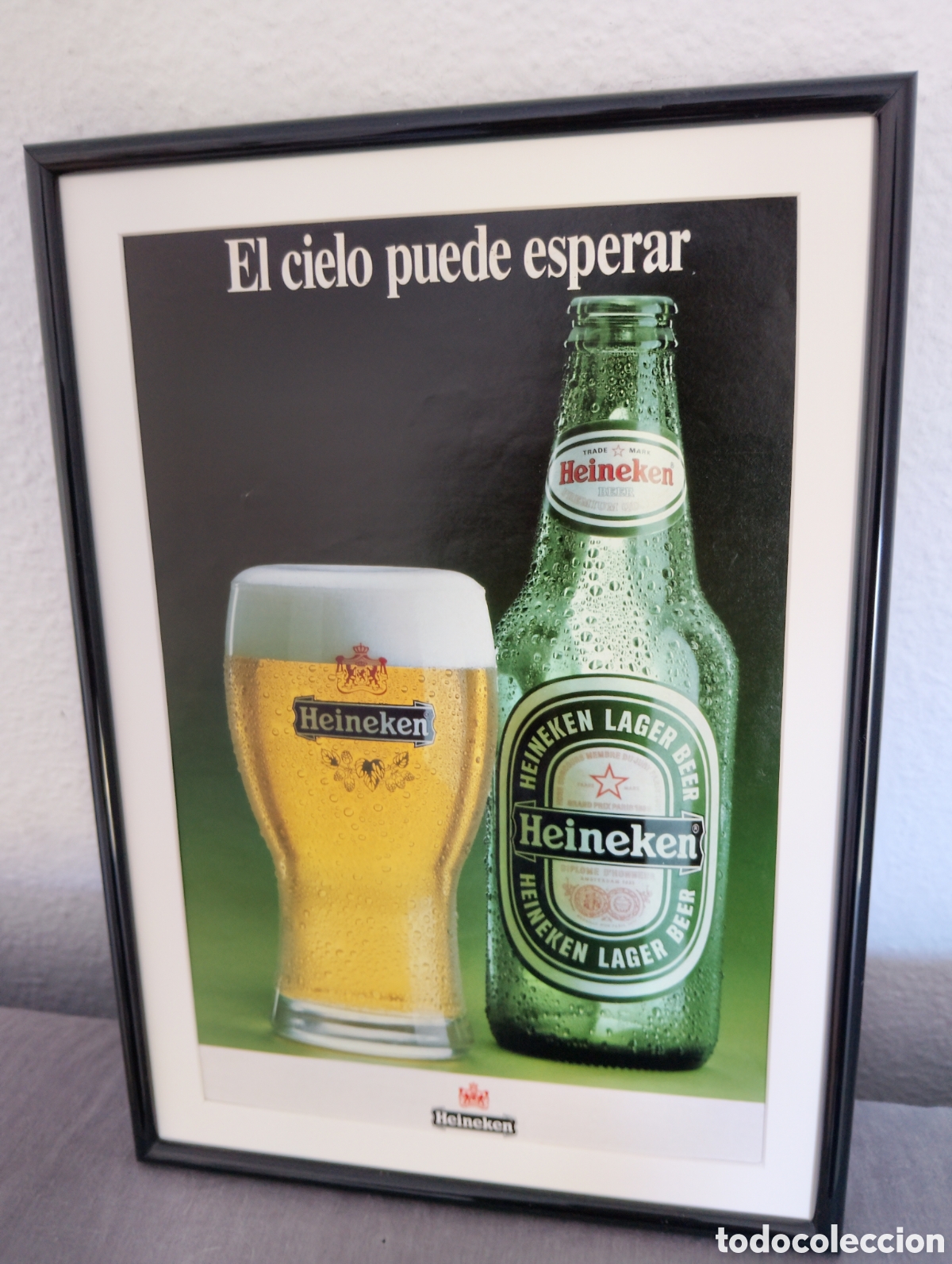 Coleccionismo de carteles: Heineken anuncio original vintage a&ntilde;os 89 enmarcado bar