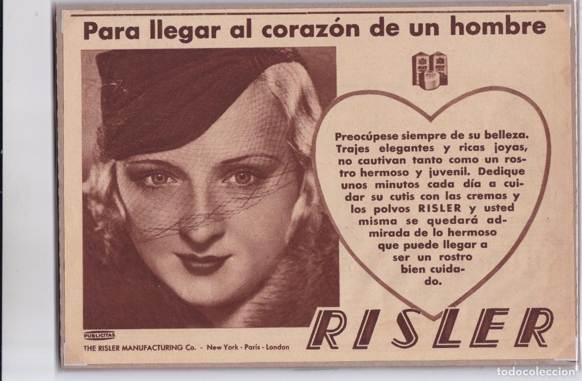 Coleccionismo de carteles: RISLER - POLVOS Y CREMAS DE BELLEZA - PUBLICIDAD ORIGINAL 1935 / ESTAMPA