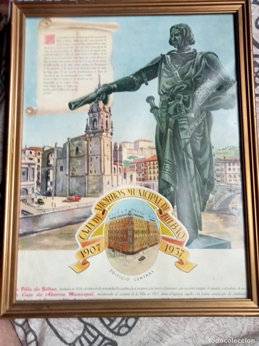 Coleccionismo de carteles: ANTIGUO CARTEL ENMARCADO CON LA HISTORIA DE BILBAO