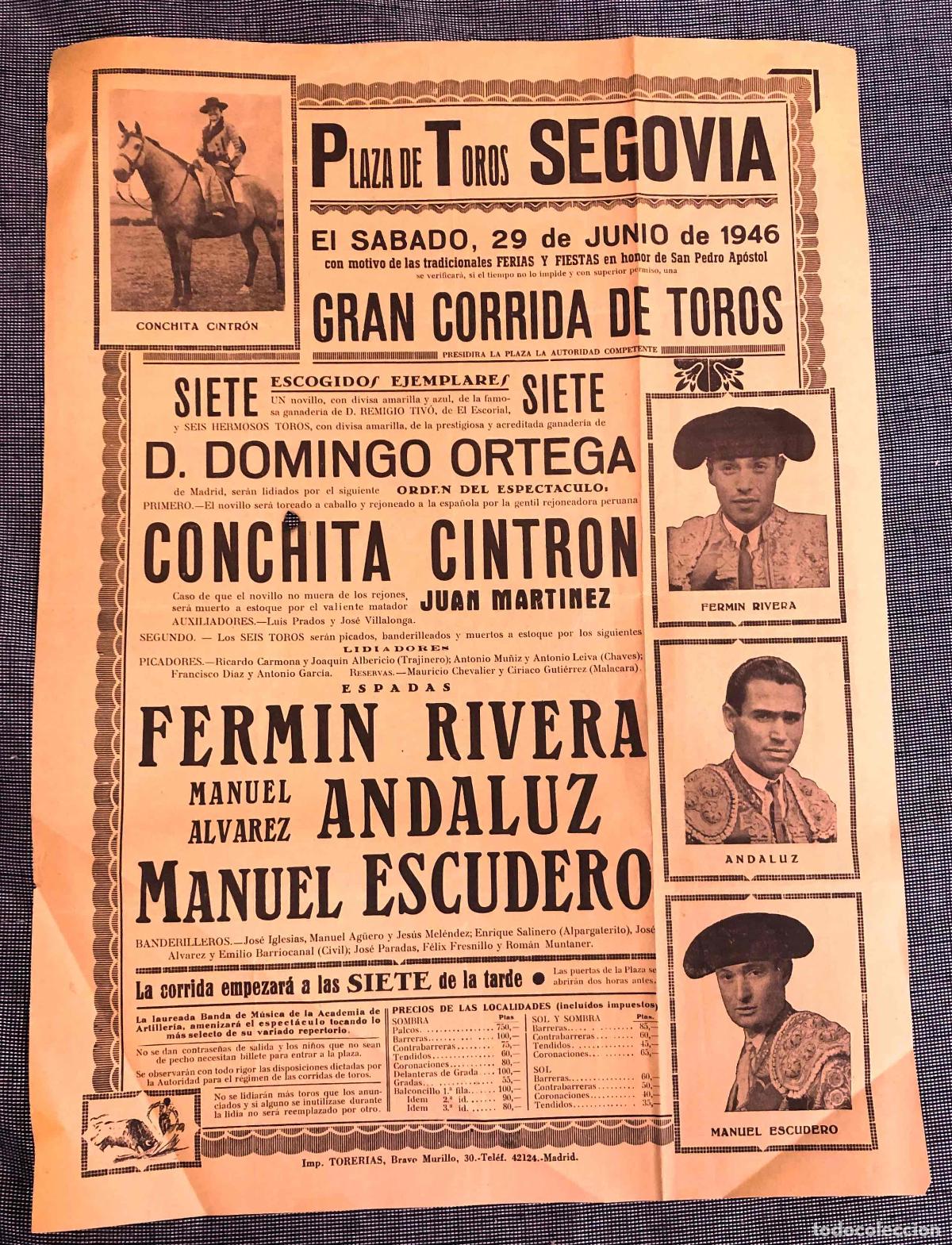 Coleccionismo de carteles: CARTEL PLAZA DE TOROS SEGOVIA. 29 DE JUNIO DE 1946.