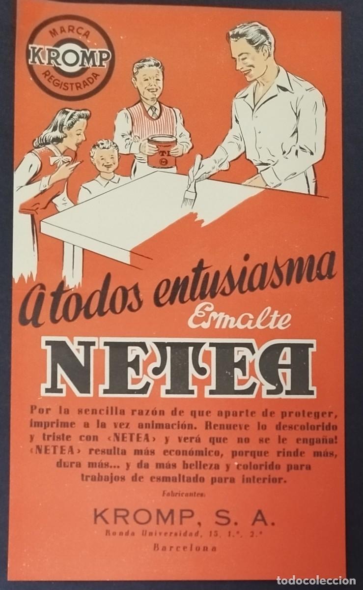 Coleccionismo de carteles: CARTEL PEQUE&Ntilde;O FORMATO DE PUBLICIDAD: ESMALTE NETEA. KROMP. S.A. BARCELONA