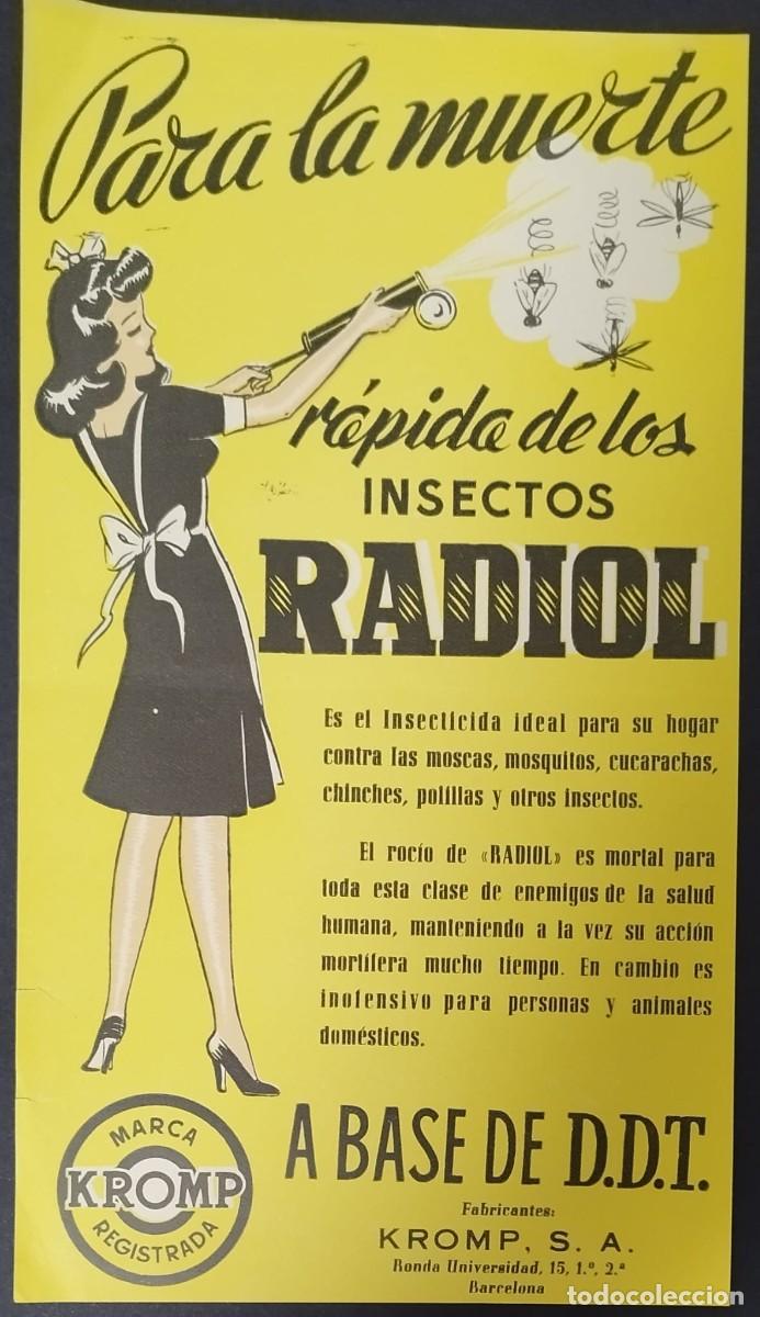Coleccionismo de carteles: CARTEL PEQUE&Ntilde;O FORMATO DE PUBLICIDAD: RADIOL A BASE DE D.D.T.. KROMP. S.A. BARCELONA
