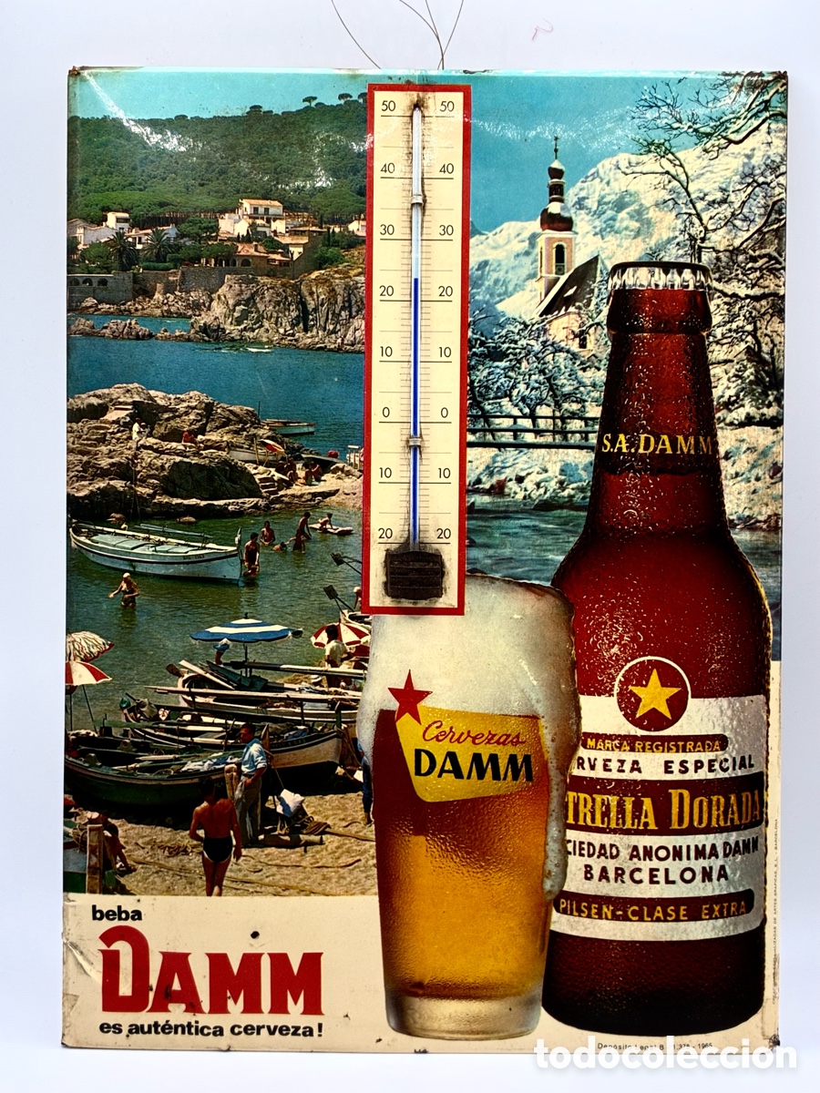 Collezionismo di affissi: CARTEL CON TERMOMETRO CERVEZAS DAMM FABRICADO EN 1965 MIDE 22 X 30 CMTS