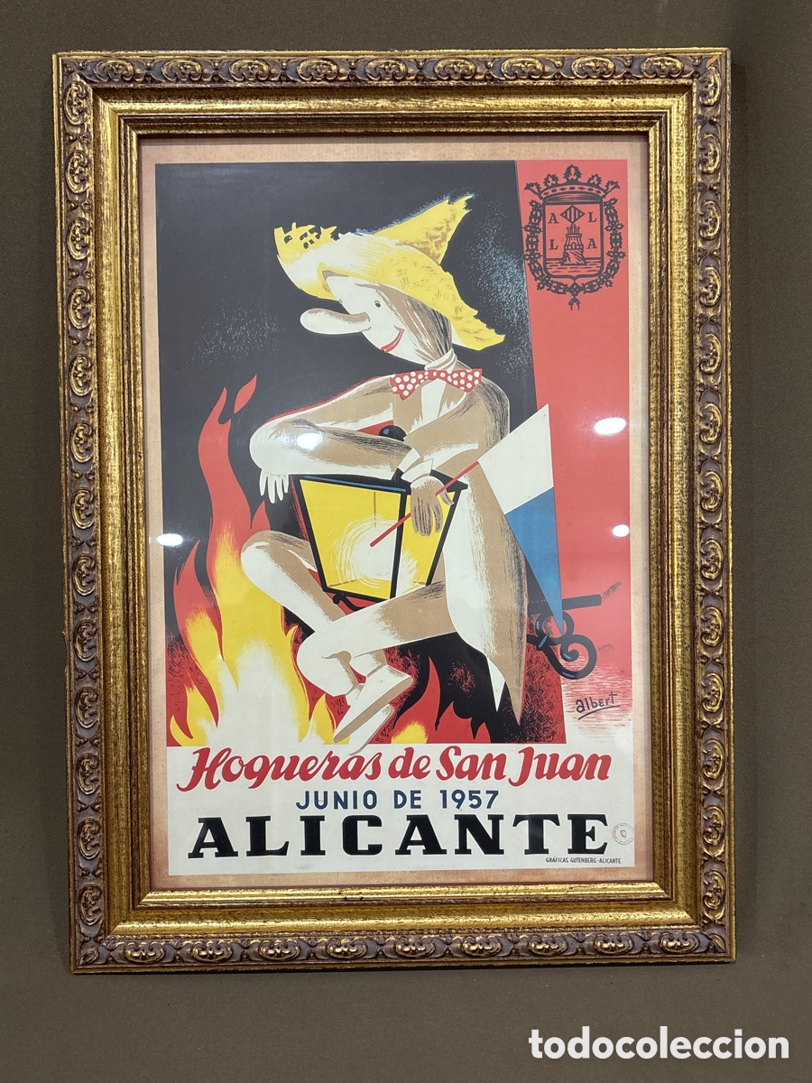 Coleccionismo de carteles: Antiguo cartel HOGUERAS SAN JUAN,JUNIO 1957,gr&aacute;ficas gutenberg(ALICANTE)ALBERT.
