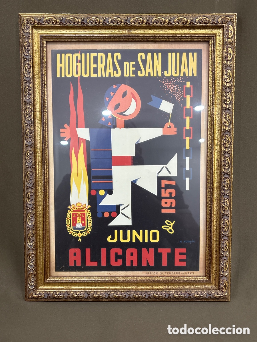 Coleccionismo de carteles: Antiguo cartel HOGUERAS SAN JUAN,JUNIO 1957,gr&aacute;ficas gutenberg(ALICANTE)M.MORENO