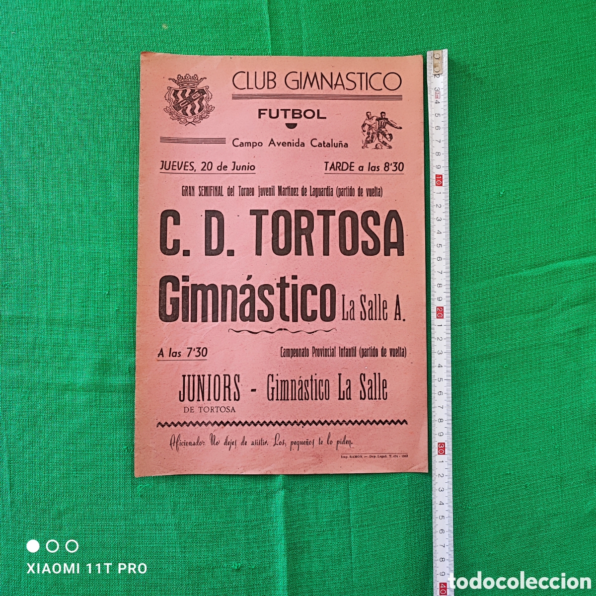 Coleccionismo de carteles: Folleto partido futbol C.D. Tortosa - Gimn&aacute;stico la Salle del a&ntilde;o 1963.