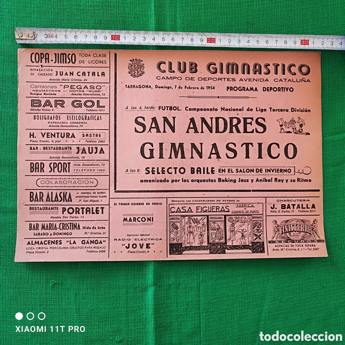 Coleccionismo de carteles: Folleto del partido de f&uacute;tbol San Andr&eacute;s - Gimn&aacute;stico del a&ntilde;o 1954.