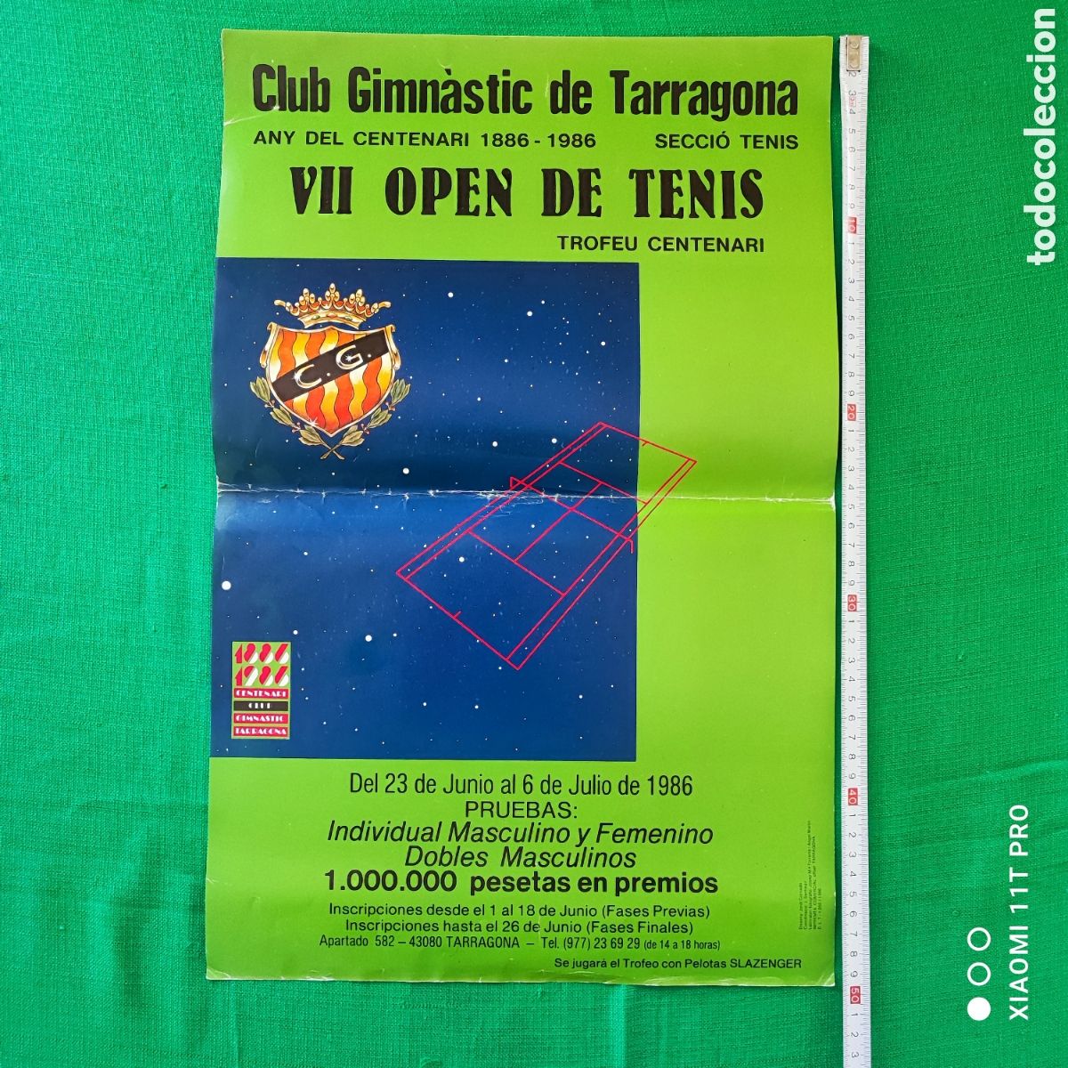 Coleccionismo de carteles: Cartel 7&deg; open tenis del club Gimn&aacute;stic de Tarragona.
