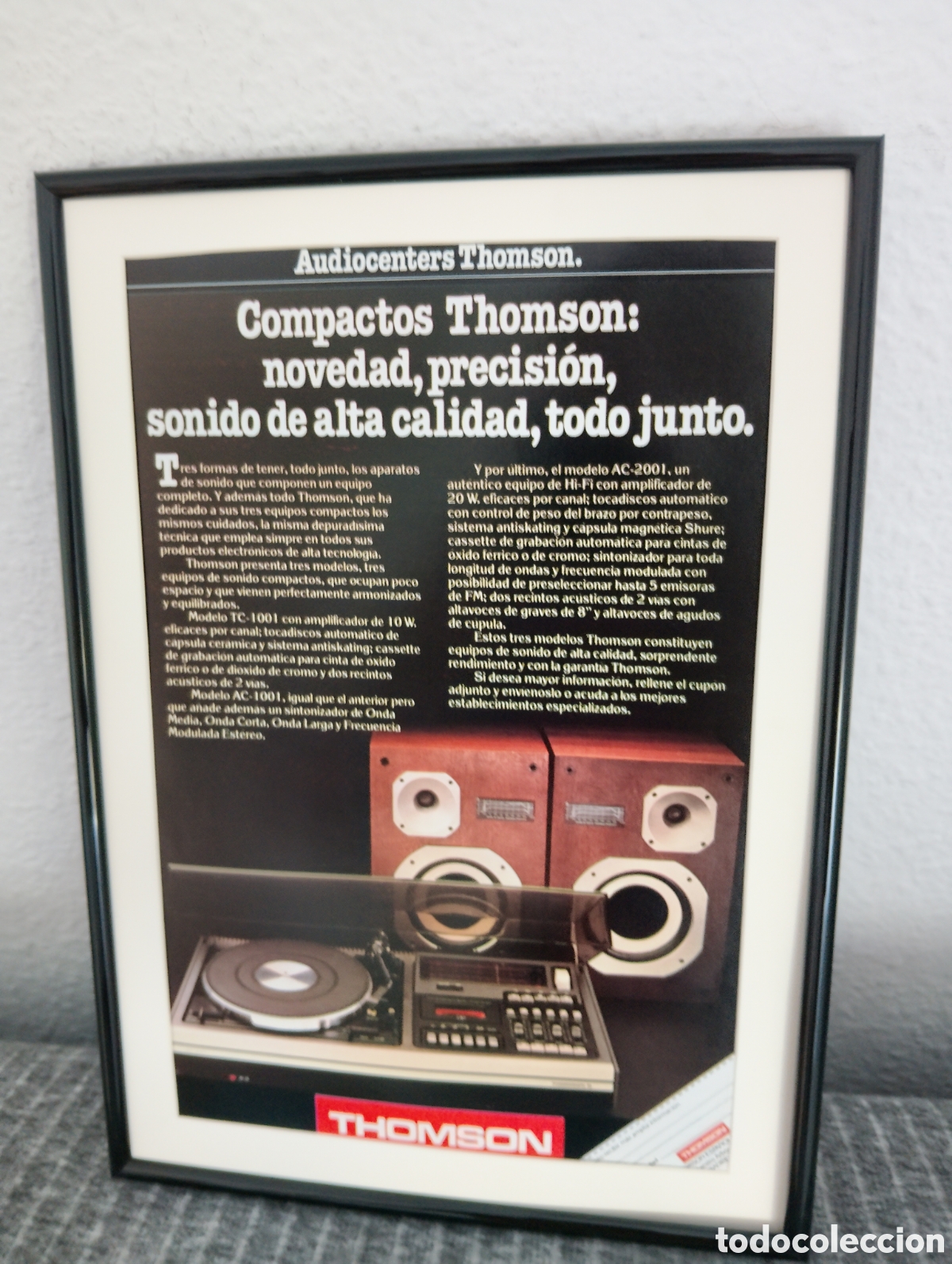 Coleccionismo de carteles: Thomson cadena de sonido anuncio original vintage a&ntilde;os 80 enmarcado