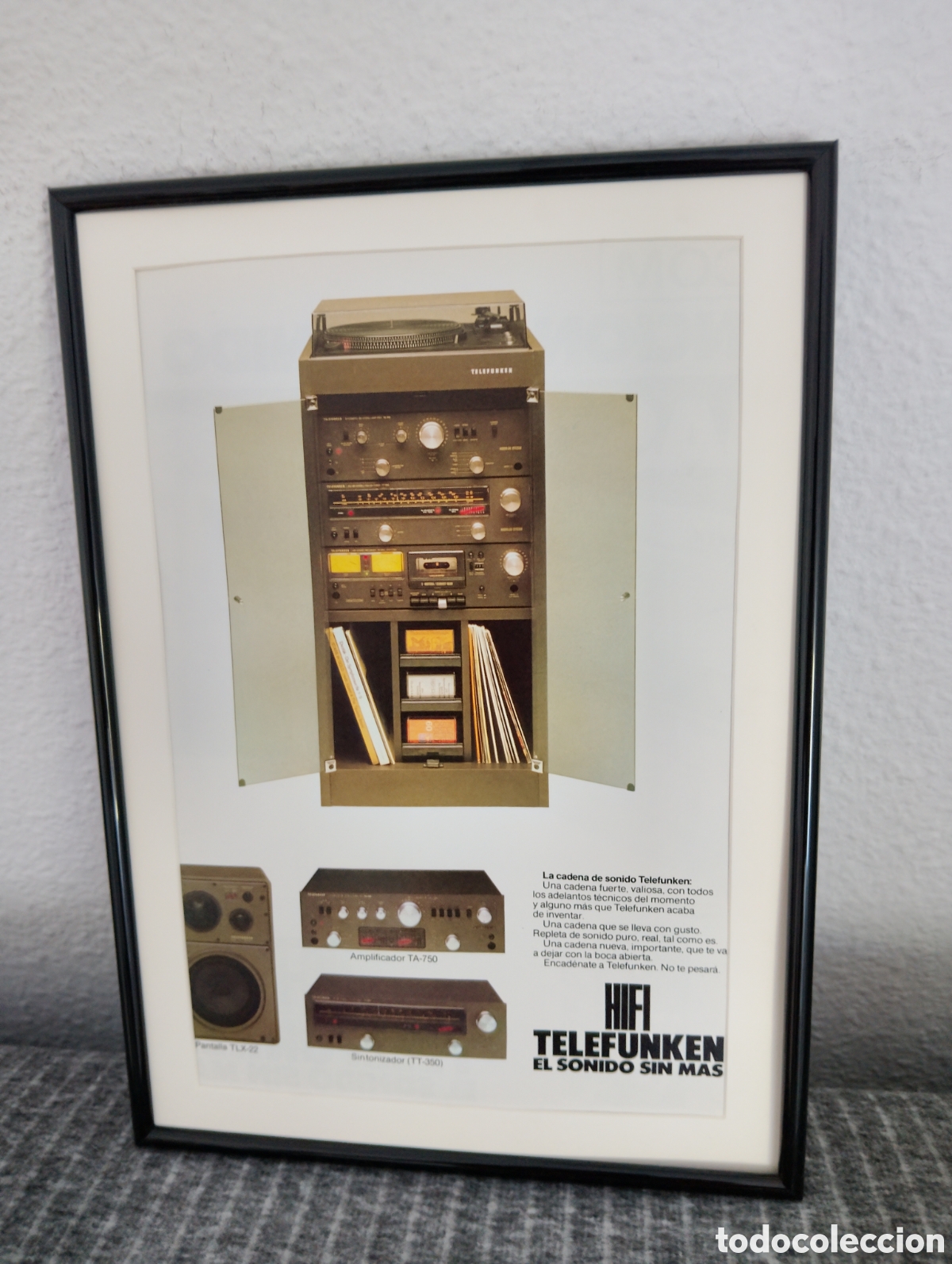 Coleccionismo de carteles: Telefunken anuncio original vintage a&ntilde;os 80 enmarcado sonido