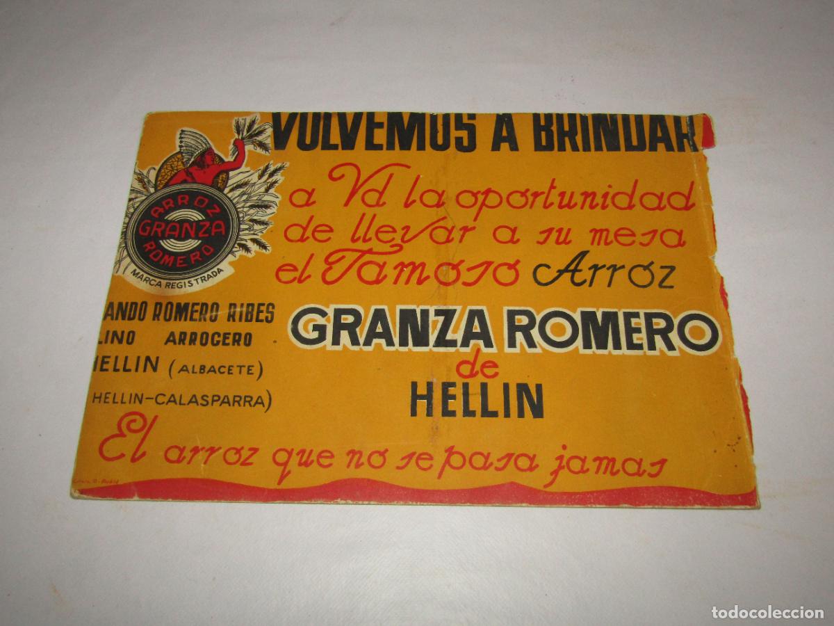 Collectionnisme d'affiches: Antiguo Cartel de Arroz Granza ROMERO de HELL&Iacute;N Albacete - Hellin-Calasparra