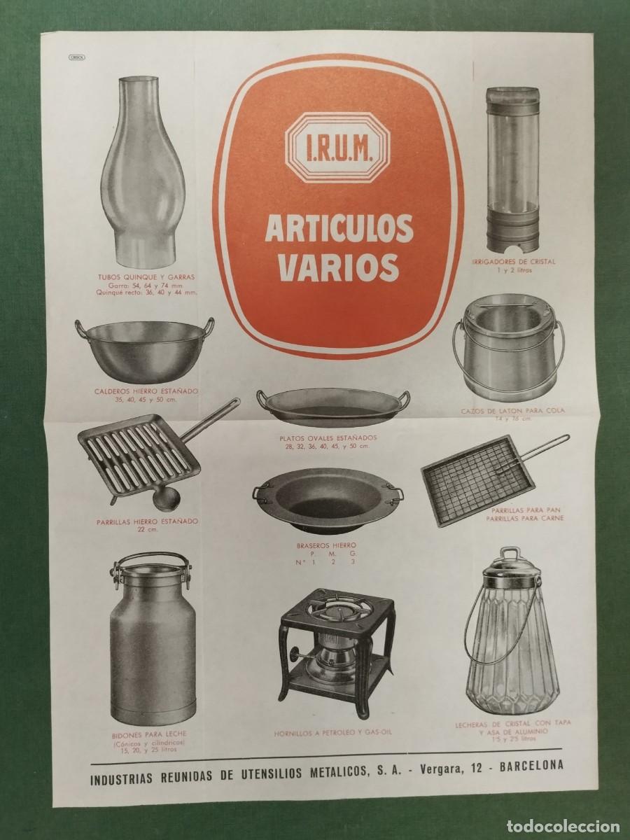 Coleccionismo de carteles: CARTEL PUBLICIDAD IRUM ARTICULOS VARIOS BARCELONA