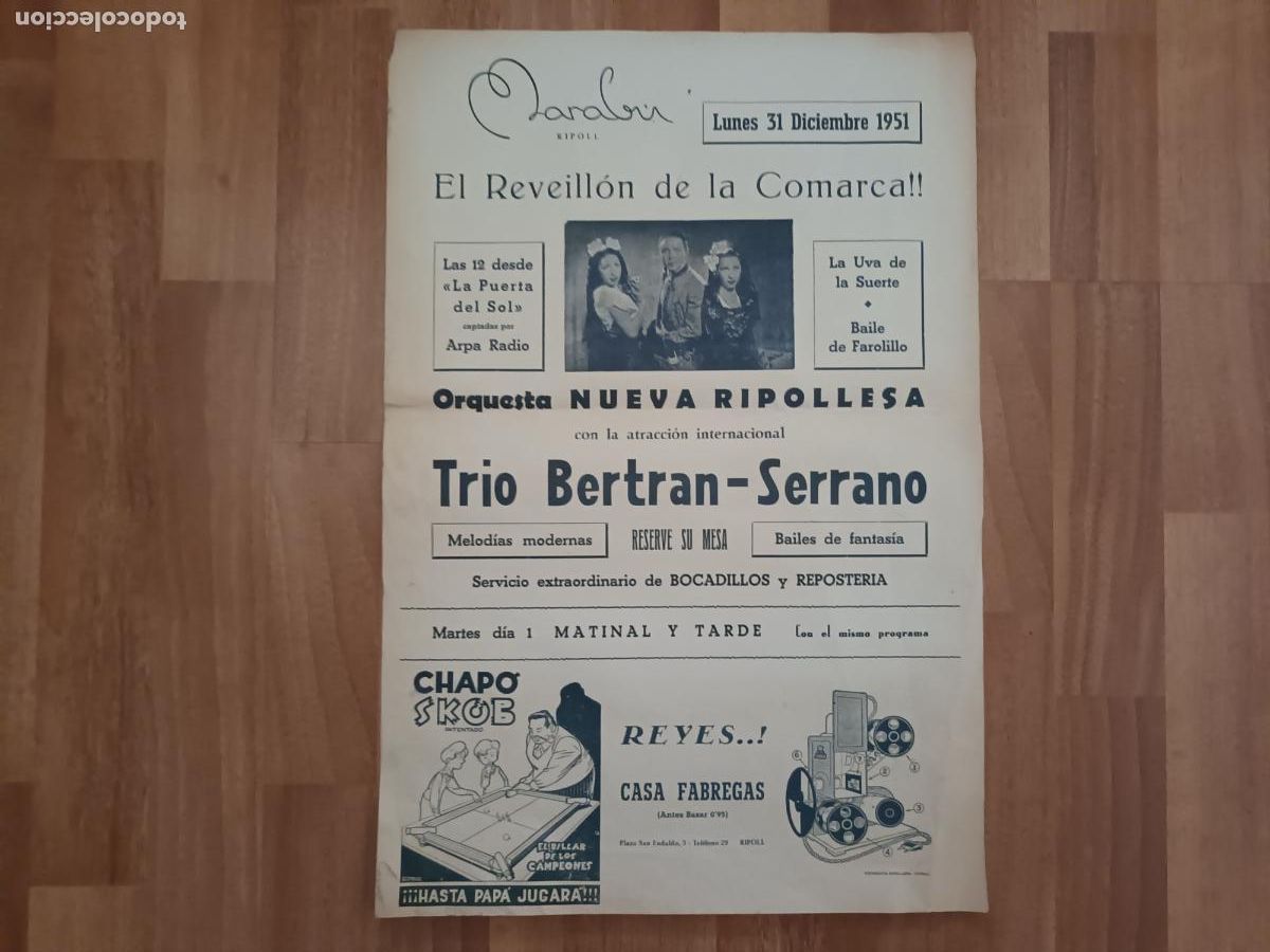 Sammeln von Plakaten: SALA MARABIN RIPOLL. REVEILLON 1951. ARPA RADIO. ORQUESTA RIPOLLESA PUBLICIDAD CINE SKOB FABREGAS