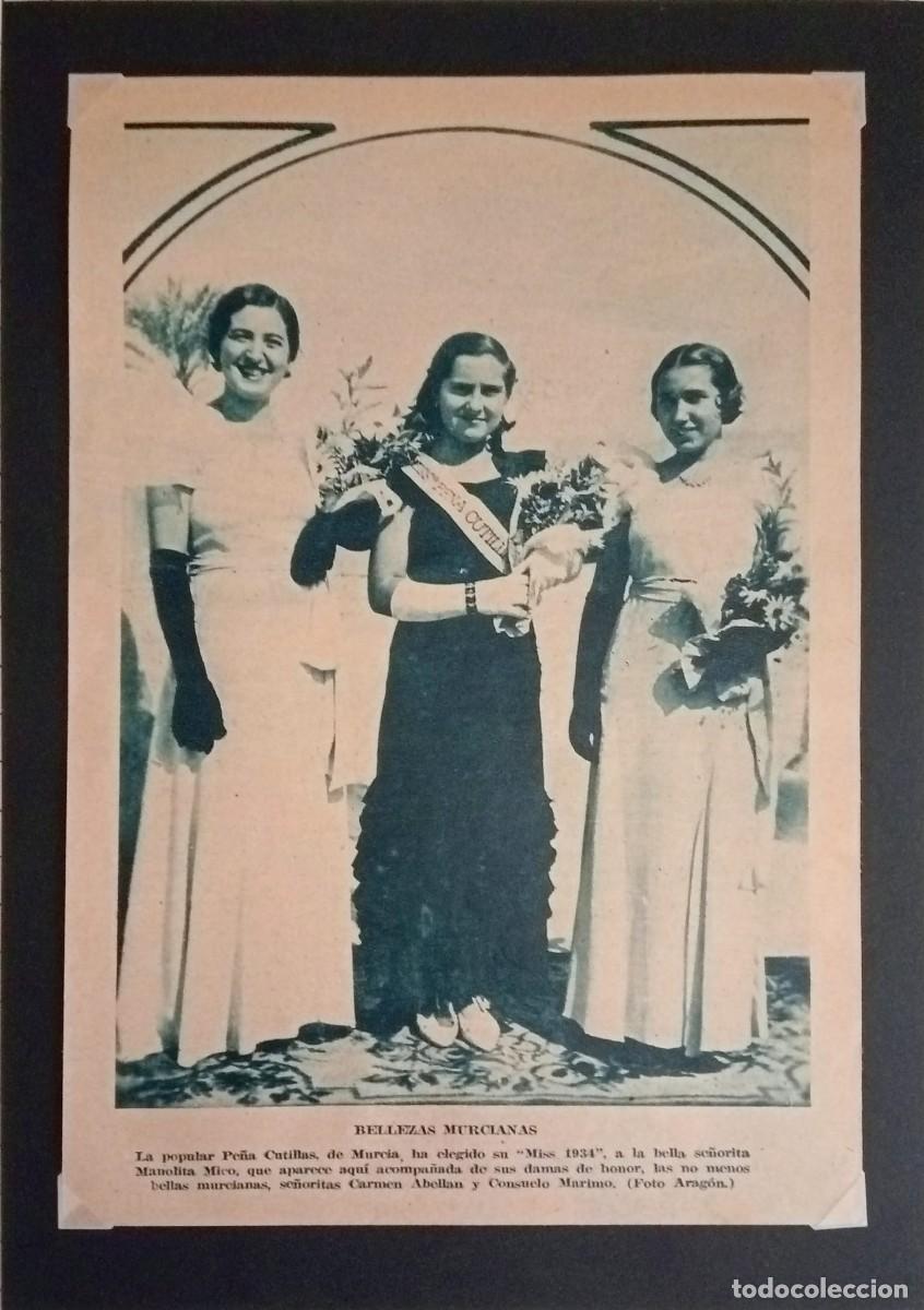Coleccionismo de carteles: MURCIA MISS 1934 - PE&Ntilde;A CUTILLAS: MANOLITA MICO - ORIGINAL BLANCO Y NEGRO 13,5 x 16,5 Cm.