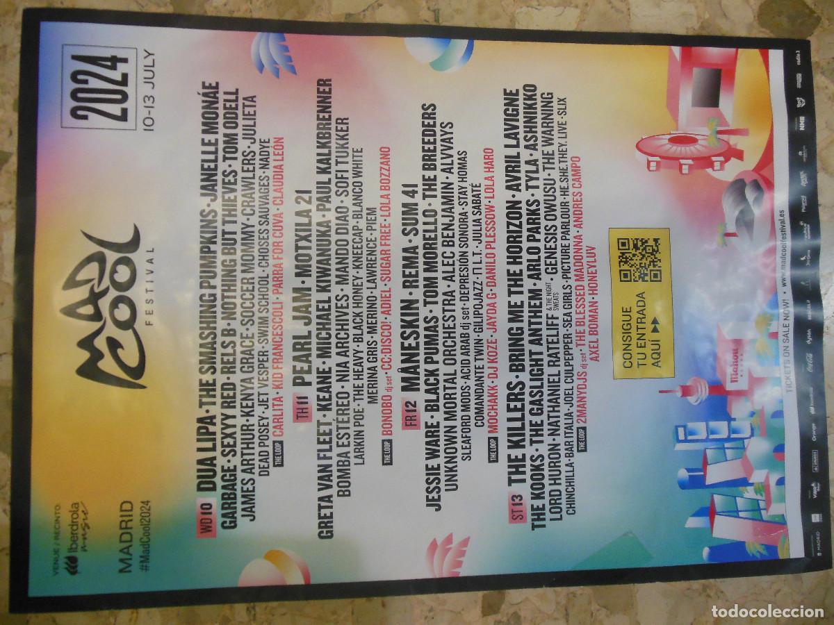 Coleccionismo de carteles: CARTEL MAD COOL DUA LIPA PEARL JAM MANESKIN THE KILLERS POSTER 2024 MADRID MUSICA