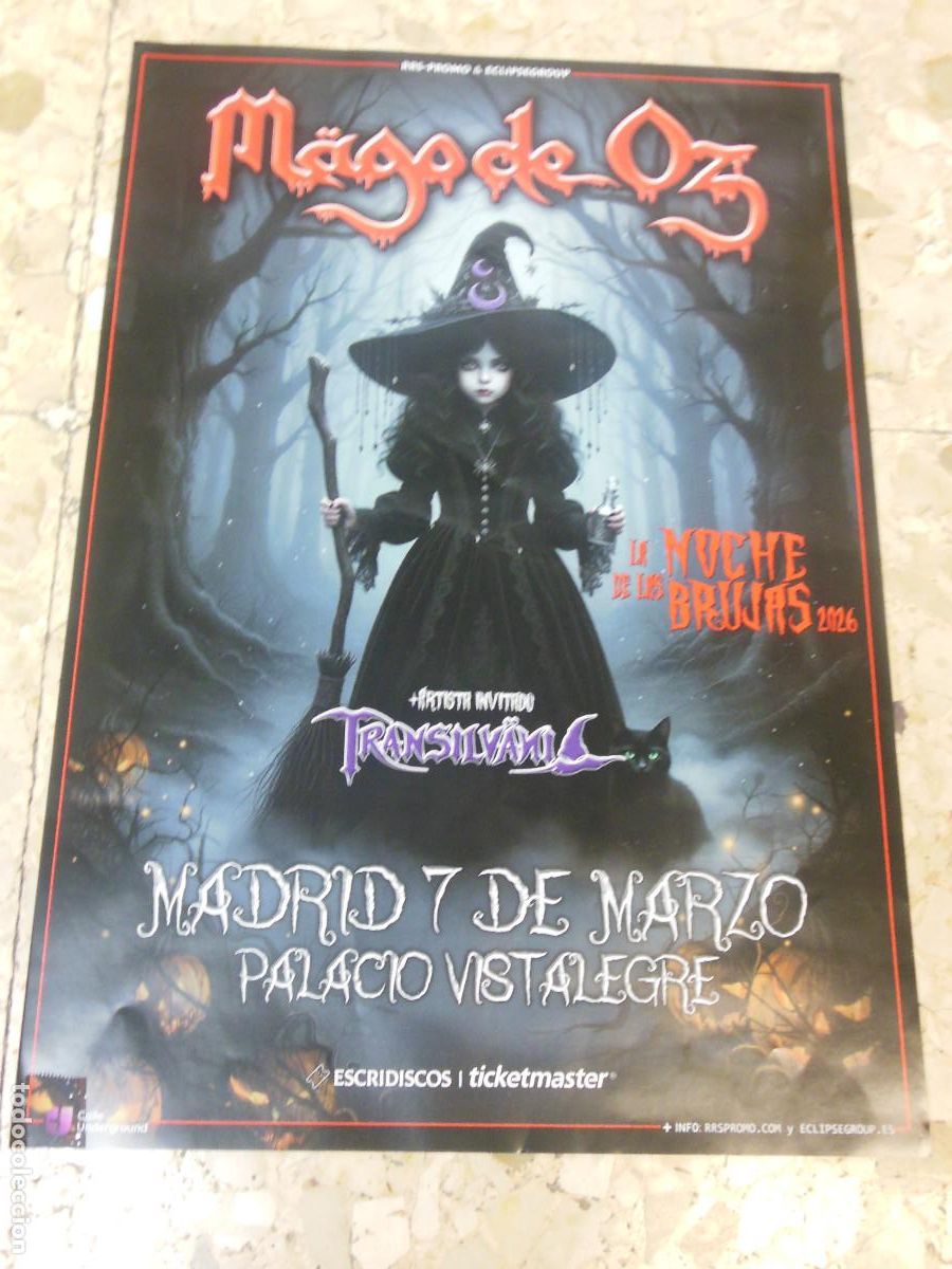 Coleccionismo de carteles: CARTEL MAGO DE OZ LA NOCHE DE LAS BRUJAS 2026 + TRANSILVANIA POSTER MUSICA MADRID