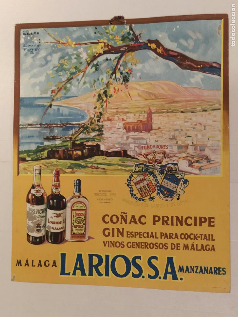 Sammeln von Plakaten: LARIOS SA - CO&Ntilde;AC GIN VINOS - MALAGA - MANZANARES - CARTEL ANTIGUO - ORIGINAL -PUBLICIDAD-VER FOTOS