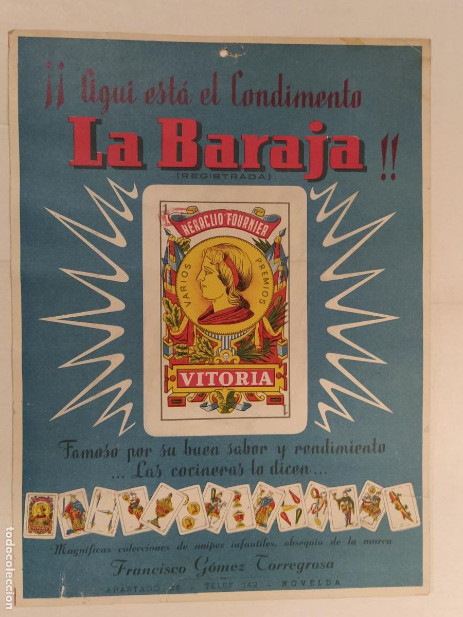 Sammeln von Plakaten: NOVELDA - CONDIMENTO LA BARAJA - FRANCISCO GOMEZ - NAIPE CARTA FOURNIER - CARTEL ANTIGUO -PUBLICIDAD