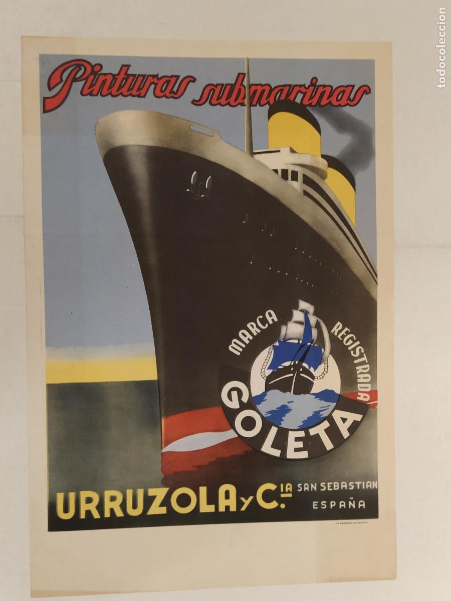 Sammeln von Plakaten: PINTURAS SUBMARINAS GOLETA - URRUZOLA Y CIA -SAN SEBASTIAN- CARTEL ANTIGUO -PUBLICIDAD-I.G.VALVERDE