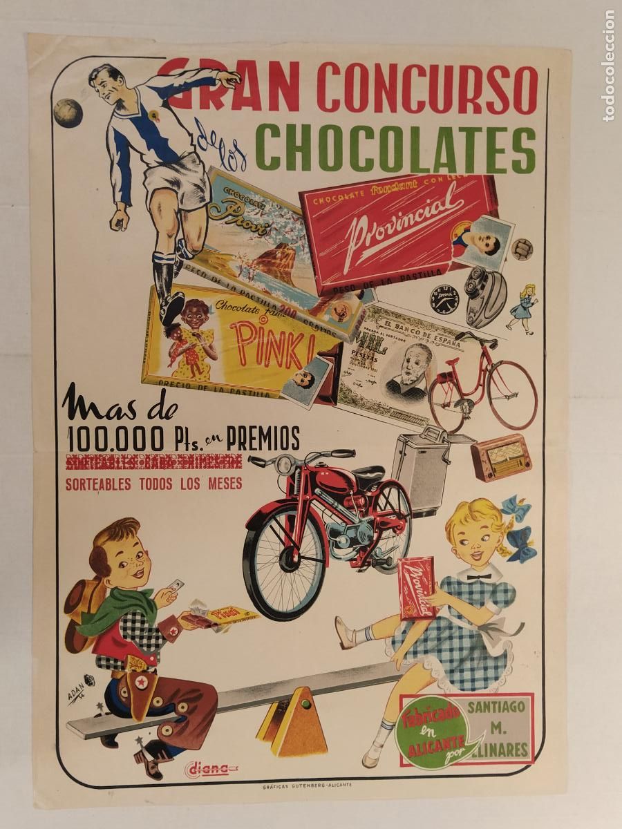 Sammeln von Plakaten: GRAN CONCURSO DE LOS CHOCOLATES PROVINCIAL PROVI PINKI DIANA ETC - ALICANTE - CARTEL ANTIGUO